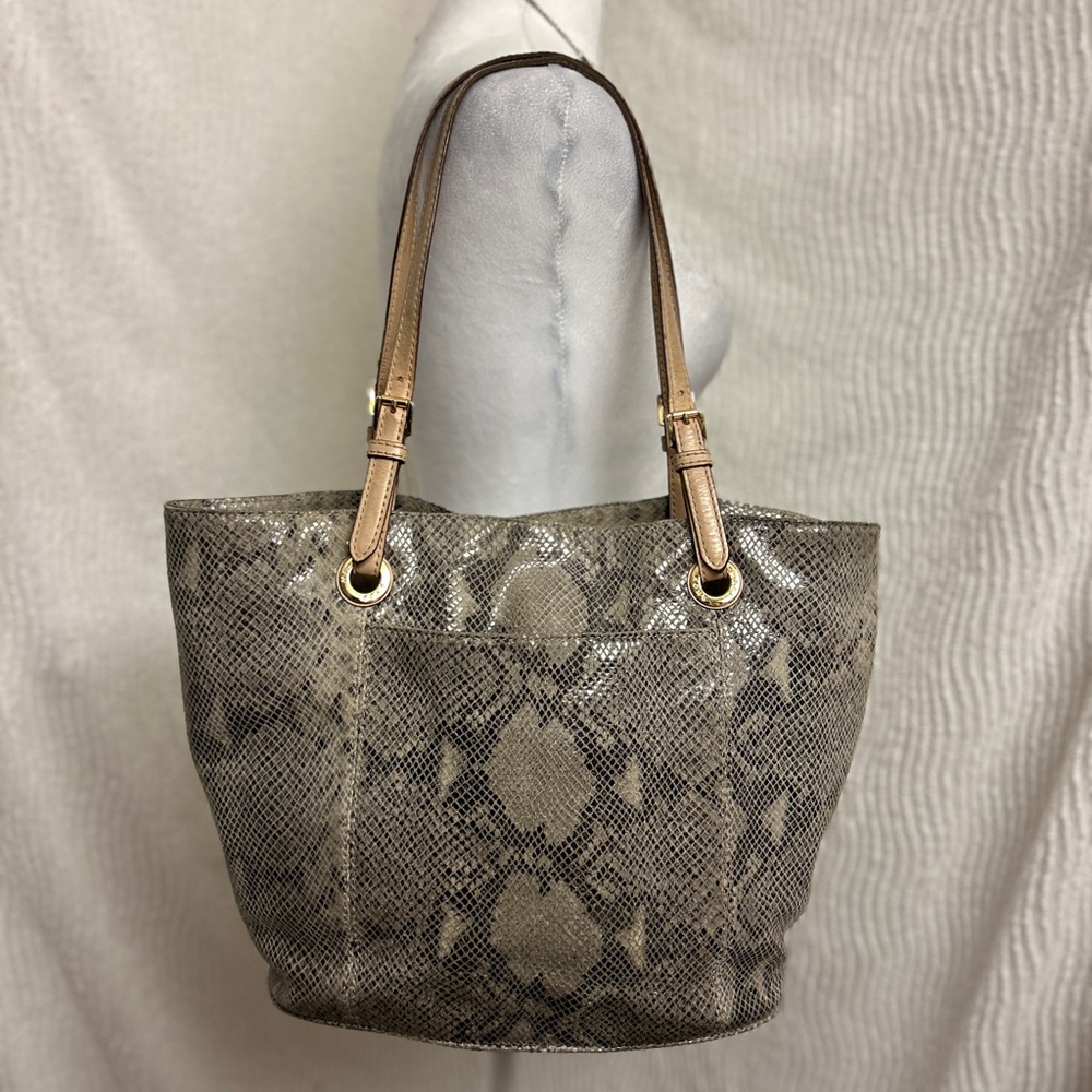 Michael Kors Tan Snakeskin Embossed Tote Bag Structured Everyday Handbag